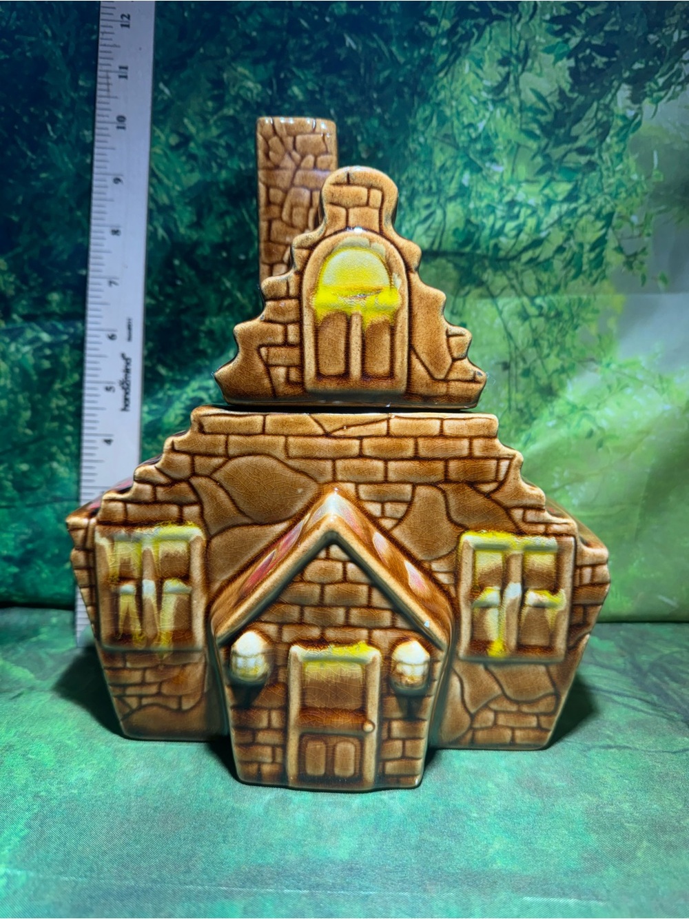 Vintage Ceramic House Cookie Jar - Brown & Yellow